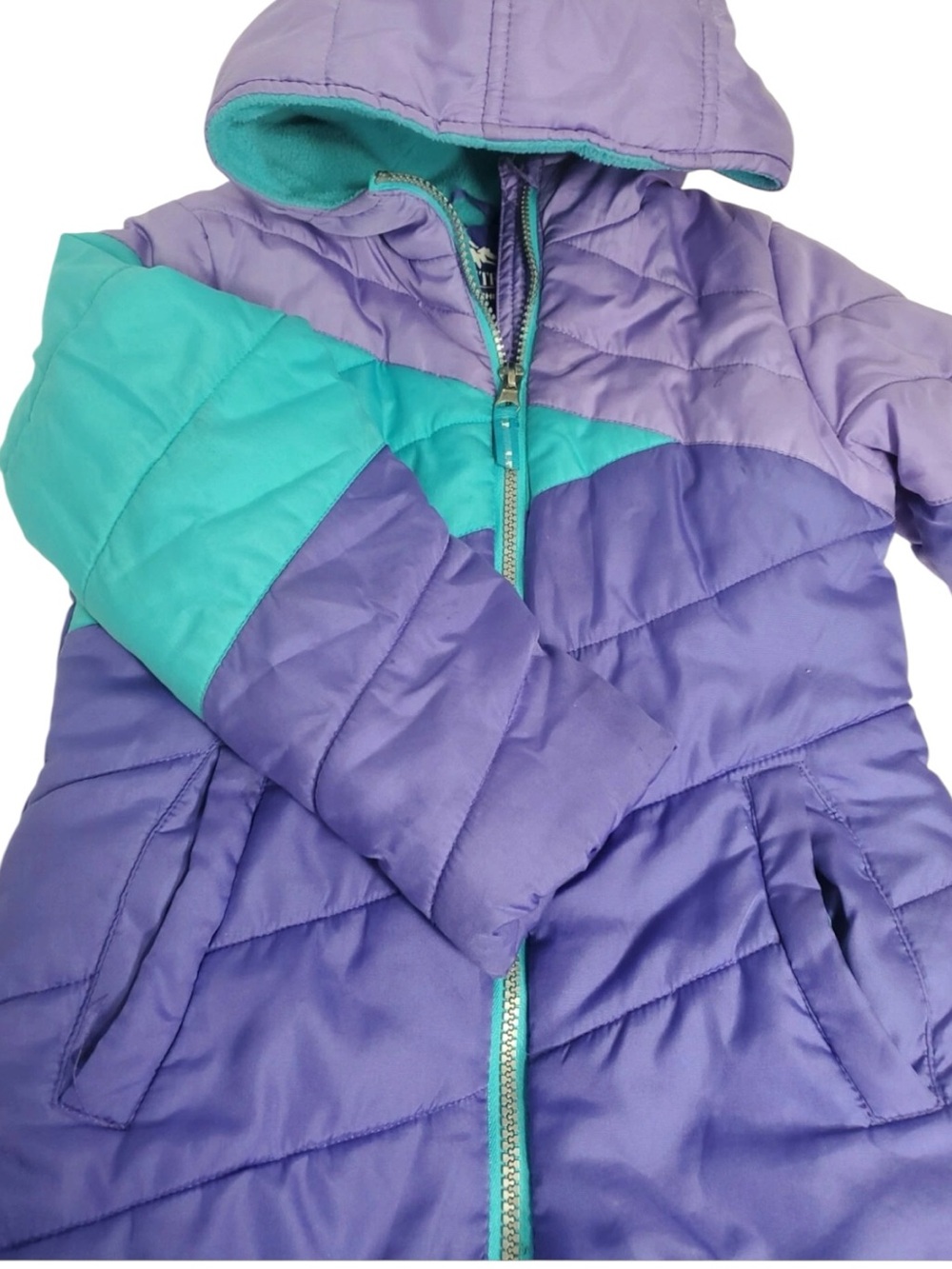 Child’s Pacific Trail Purple and Teal Hooded Kids Puffer Jacket size 6X